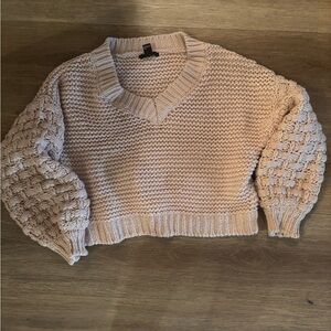 F21 Cozy Cream Balloon Sleeve Knit Sweater - Size Small